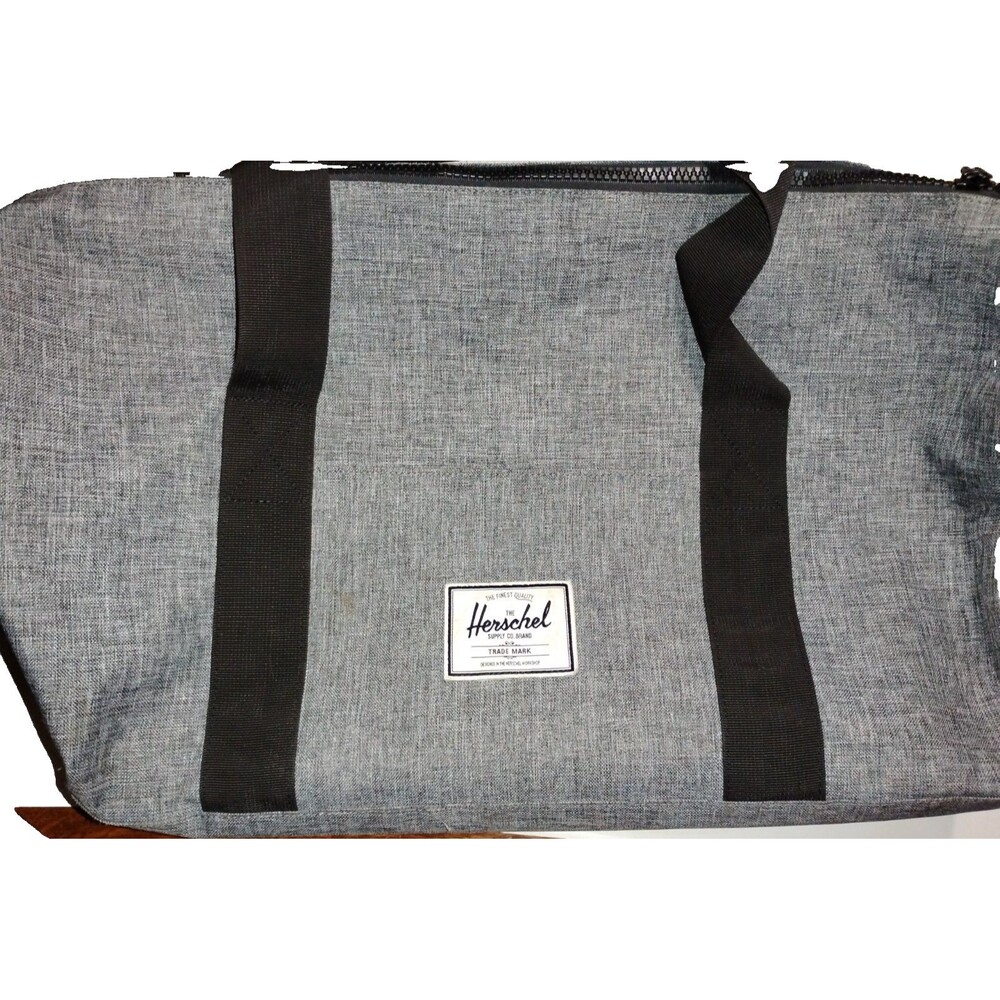 Herschel Gray Grip Gym Bag Side pockets w/snaps front pocket spacious 22x14x13